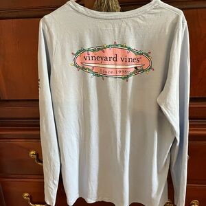 Vineyard Vines Light Blue Holiday Lights Long Sleeve Shirt